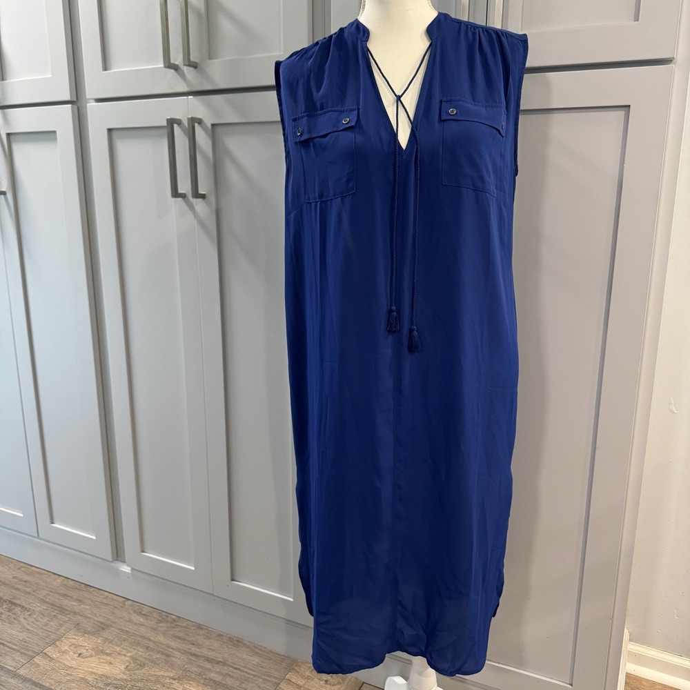 J Crew‎ Women's Sleeveless Tunic Shirt Dress Cover Up Royal Blue Tassels Small